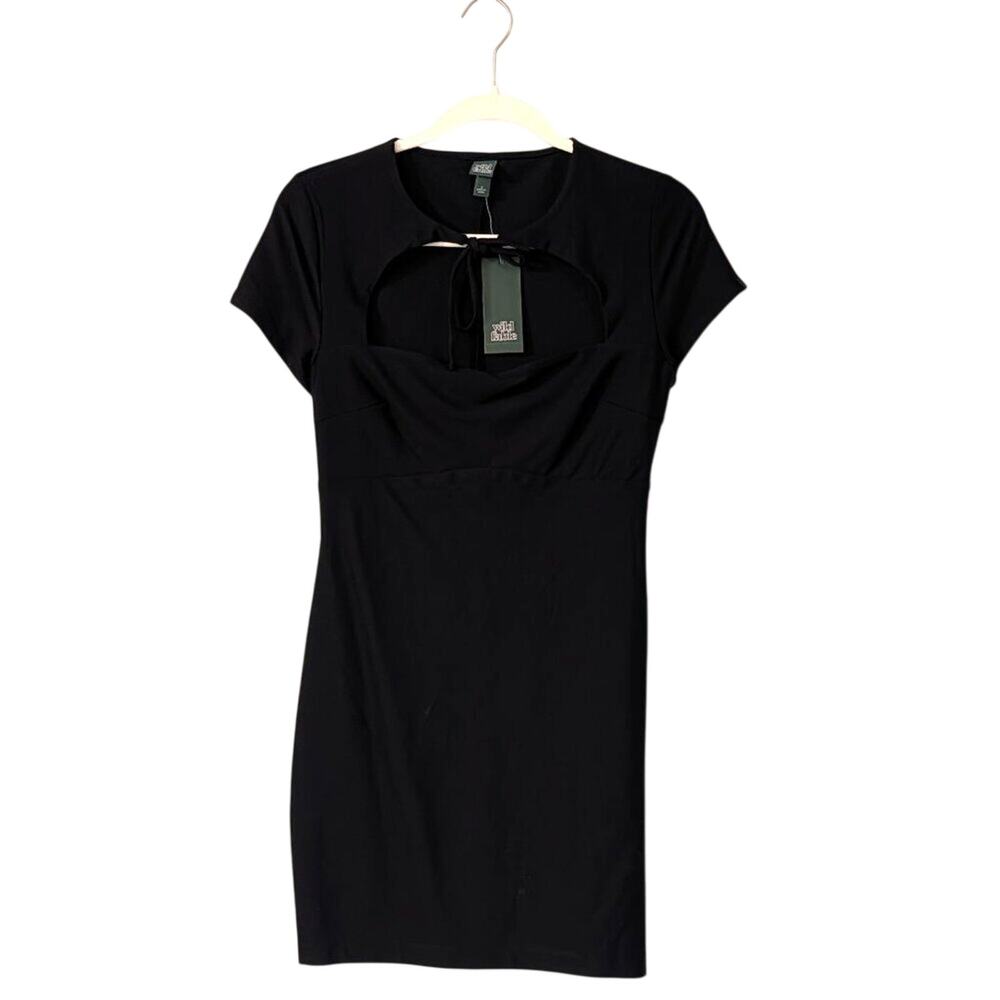 Wild Fable Black Cut Out Mini Dress Small Tie Front Bodycon Going Out Dress NWT